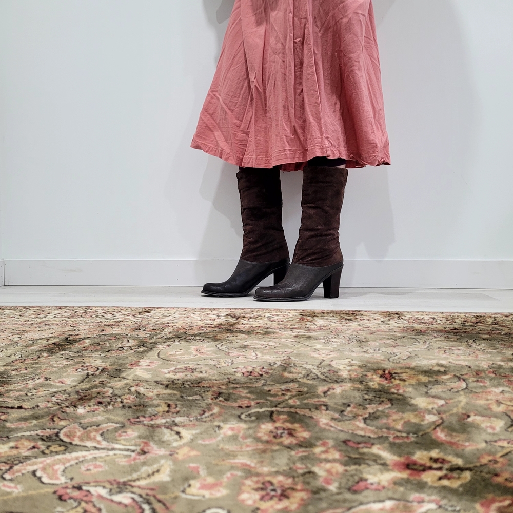 Women's Brown Suede & Leather Wood Heeled Boots - Picture 9 of 10